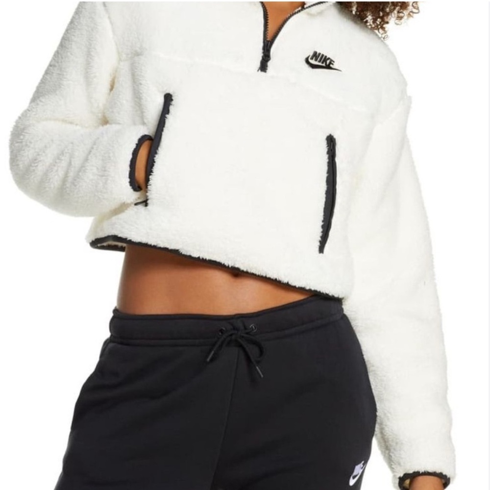 Nike White and Black Fleece Pullover